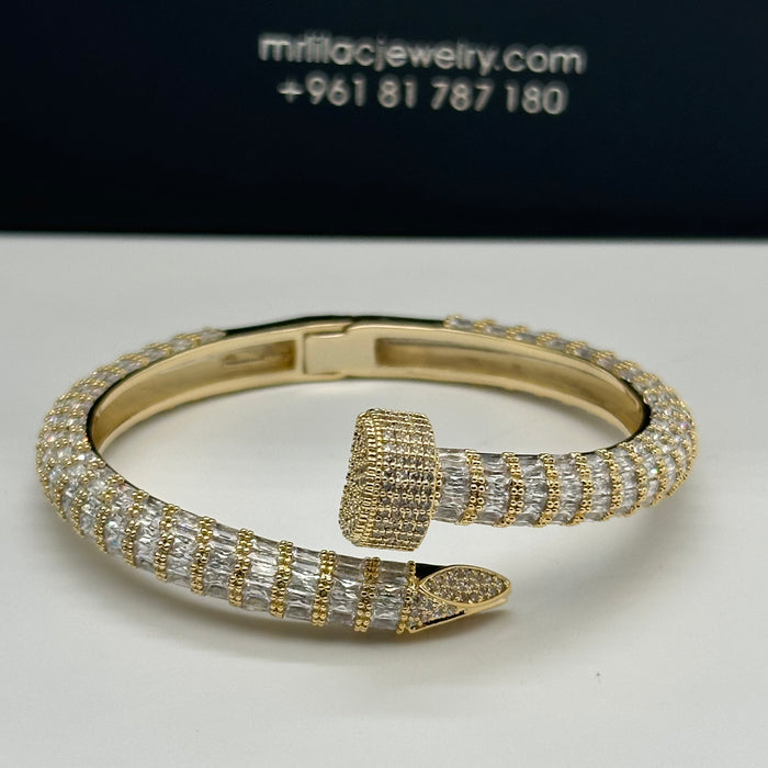 Gold Spiral Nail Bangle with Pave Detail - Inspired By Cartier