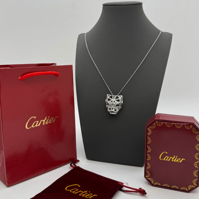 Cartier Panthère Lattice Pavé Necklace – Diamond-Panther Pendant (Gold,Silver & Rose Gold)