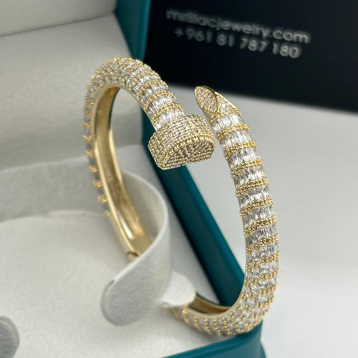 Gold Spiral Nail Bangle with Pave Detail - Inspired By Cartier