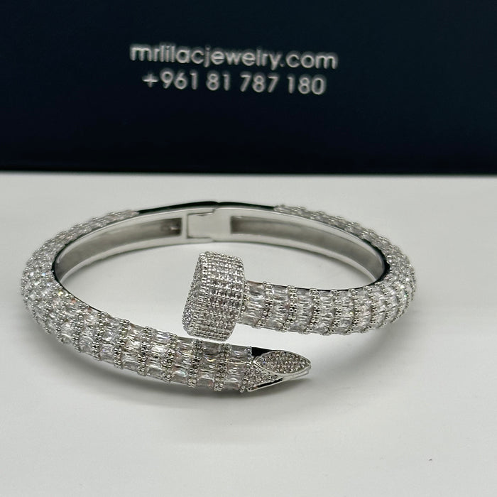 Gold Spiral Nail Bangle with Pave Detail - Inspired By Cartier