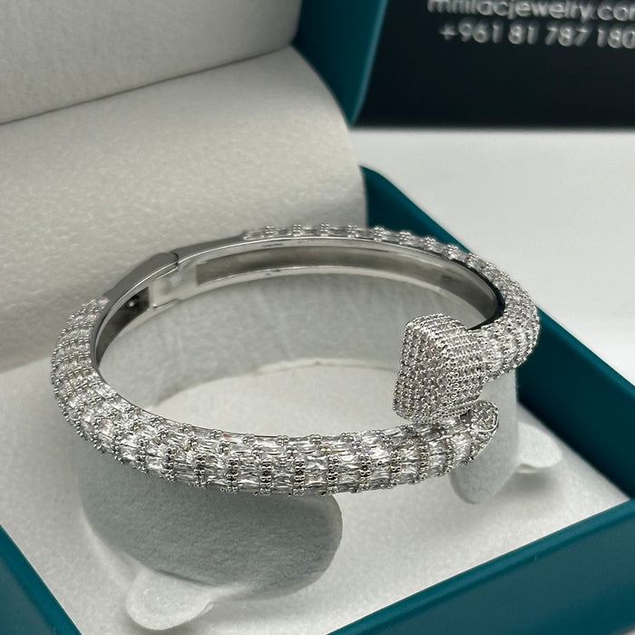 Gold Spiral Nail Bangle with Pave Detail - Inspired By Cartier