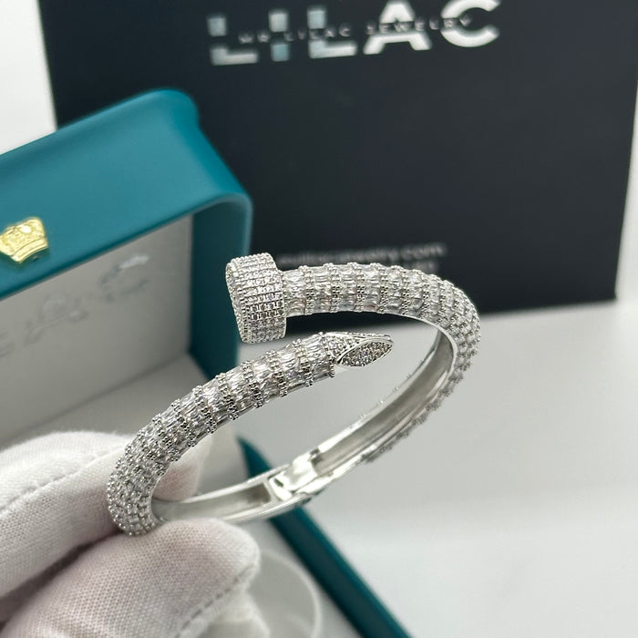 Gold Spiral Nail Bangle with Pave Detail - Inspired By Cartier
