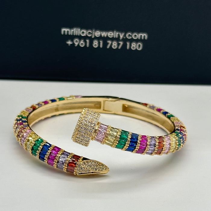 MultiColor Spiral Nail Bangle with Pave Detail