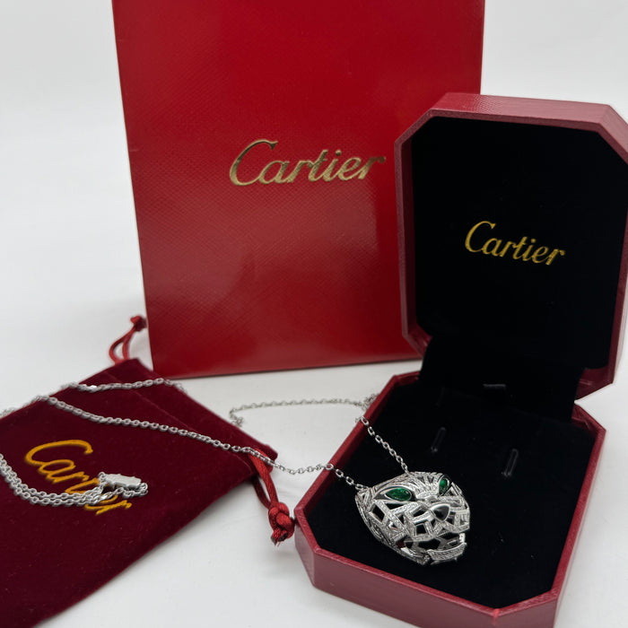 Cartier Panthère Lattice Pavé Necklace – Diamond-Panther Pendant (Gold,Silver & Rose Gold)