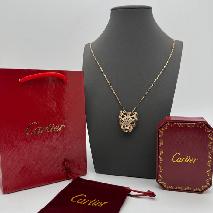 Cartier Panthère Lattice Pavé Necklace – Diamond-Panther Pendant (Gold,Silver & Rose Gold)