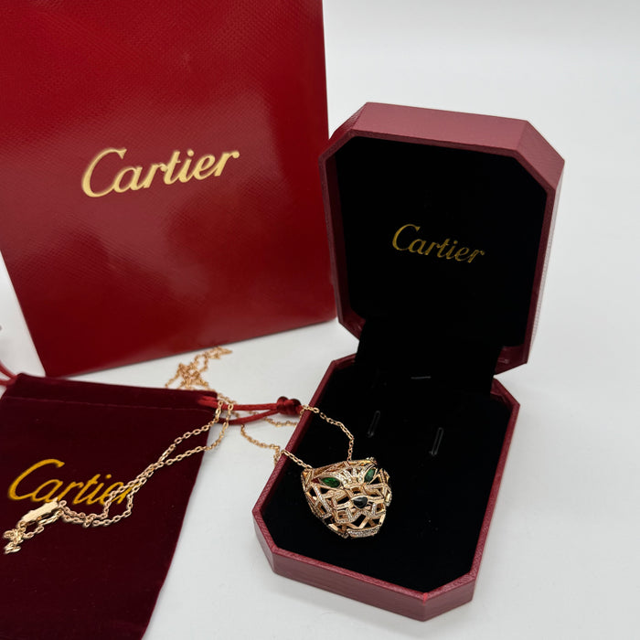 Cartier Panthère Lattice Pavé Necklace – Diamond-Panther Pendant (Gold,Silver & Rose Gold)