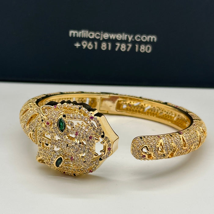 Emerald-Gold Lion Panther Cable Bangle- inspired by Cartier