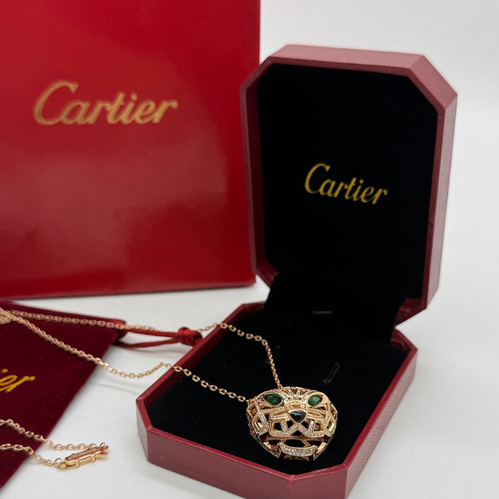 Cartier Panthère Lattice Pavé Necklace – Diamond-Panther Pendant (Gold,Silver & Rose Gold)