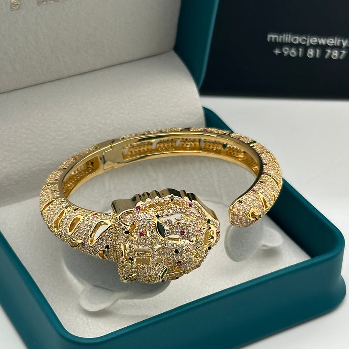 Emerald-Gold Lion Panther Cable Bangle- inspired by Cartier