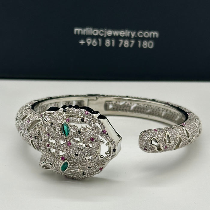 Emerald-Gold Lion Panther Cable Bangle- inspired by Cartier