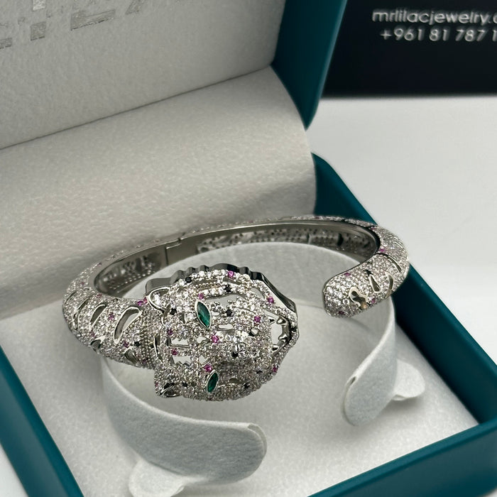 Emerald-Gold Lion Panther Cable Bangle- inspired by Cartier