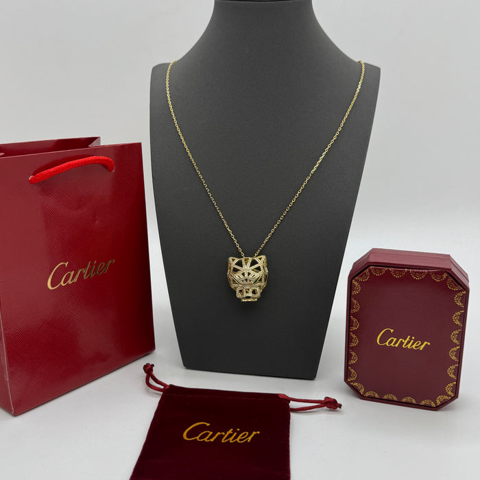 Cartier Panthère Lattice Pavé Necklace – Diamond-Panther Pendant (Gold,Silver & Rose Gold)