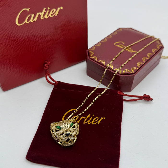 Cartier Panthère Lattice Pavé Necklace – Diamond-Panther Pendant (Gold,Silver & Rose Gold)