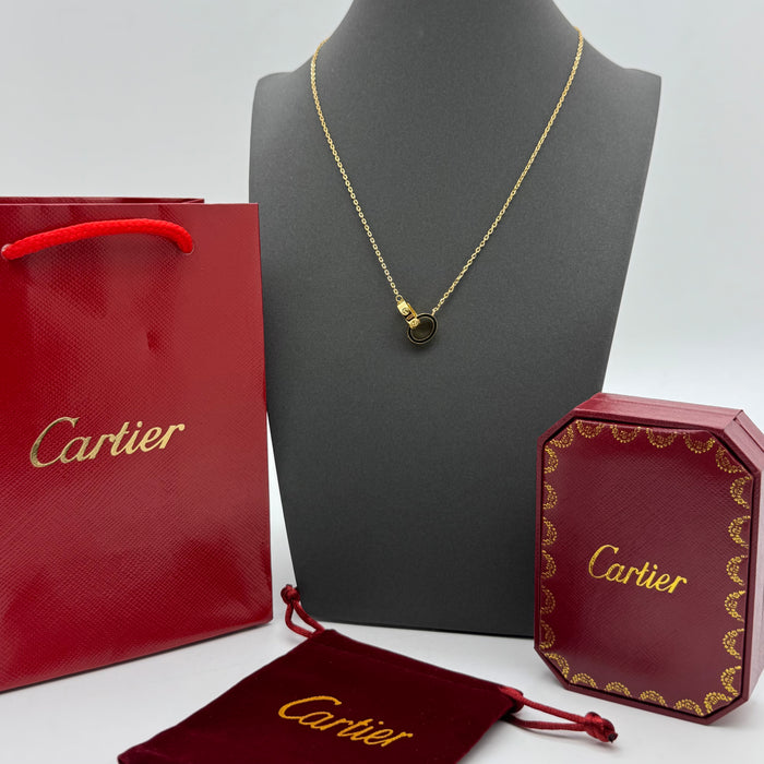 Cartier Love Interlocking Rings Necklace – Dual Ring Pendant (Gold, Silver & Tri-Color)