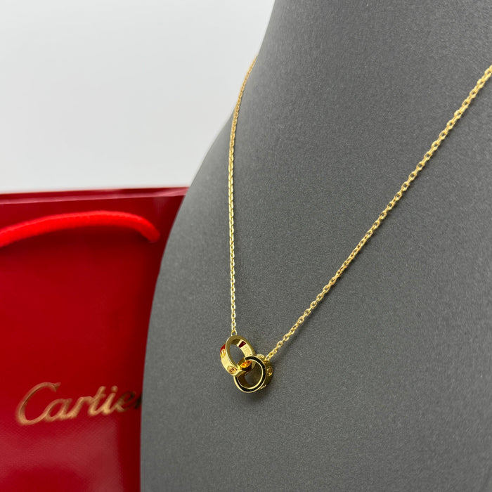 Cartier Love Interlocking Rings Necklace – Dual Ring Pendant (Gold, Silver & Tri-Color)