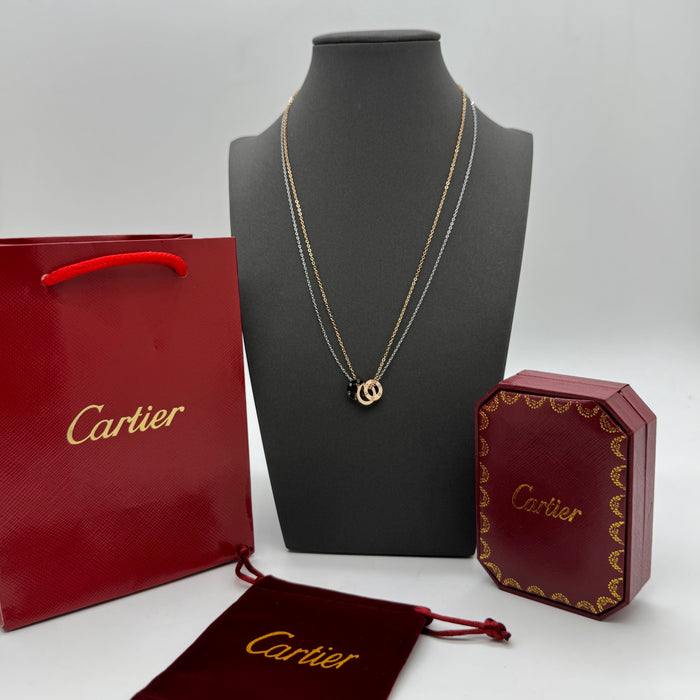 Cartier Trinity Double Chain Necklace – Classic Three-Ring Pendant (Tri-Color Gold)
