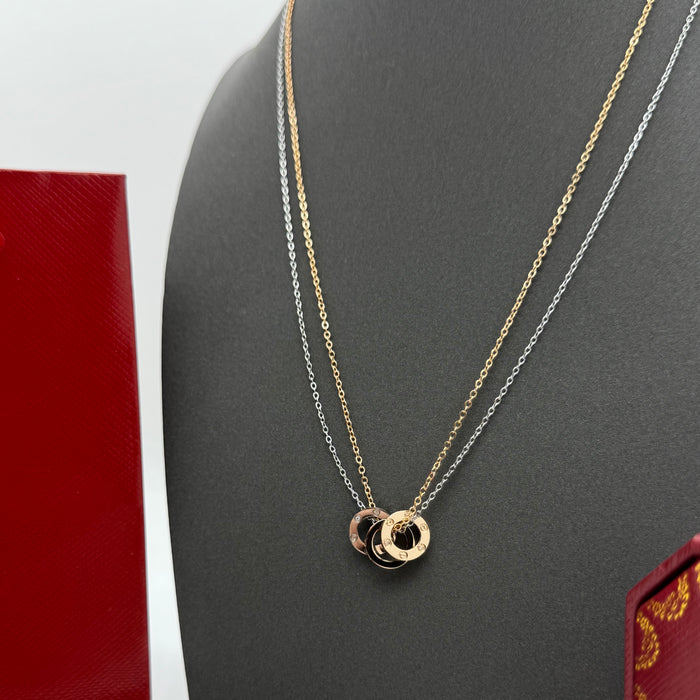 Cartier Trinity Double Chain Necklace – Classic Three-Ring Pendant (Tri-Color Gold)