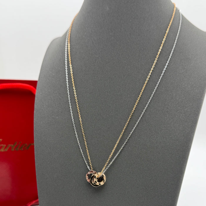 Cartier Trinity Double Chain Necklace – Classic Three-Ring Pendant (Tri-Color Gold)