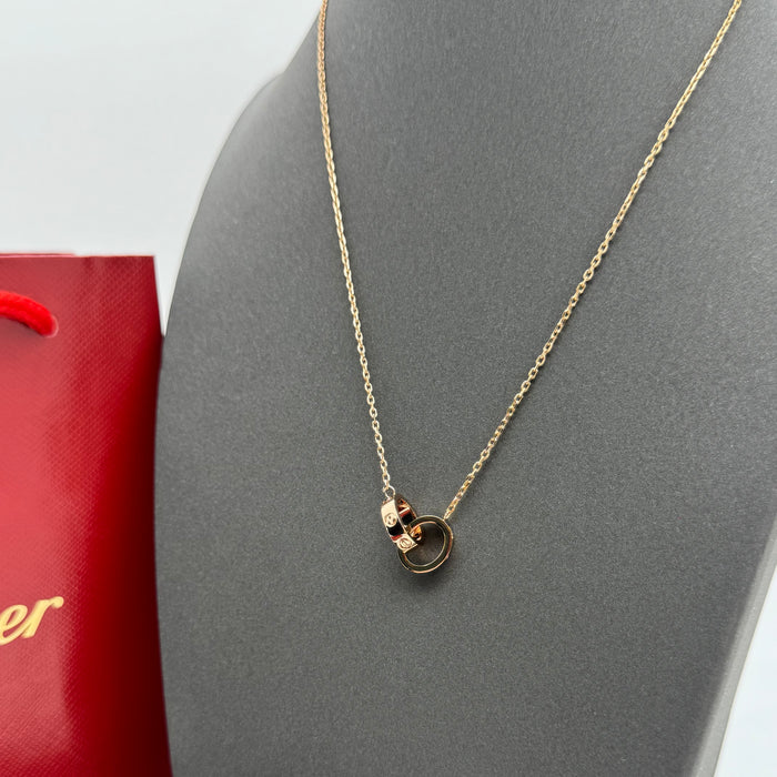 Cartier Love Interlocking Rings Necklace – Dual Ring Pendant (Gold, Silver & Tri-Color)