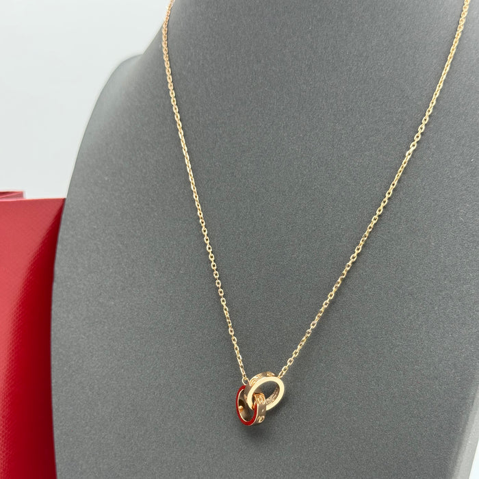 Cartier Love Interlocking Rings Necklace – Dual Ring Pendant (Gold, Silver & Tri-Color)