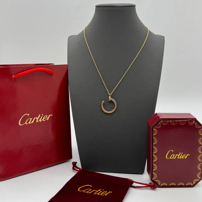 Cartier Ecrou de Cartier Necklace – Pink Gemstone Arc Pendant (Gold & Rose Gold)