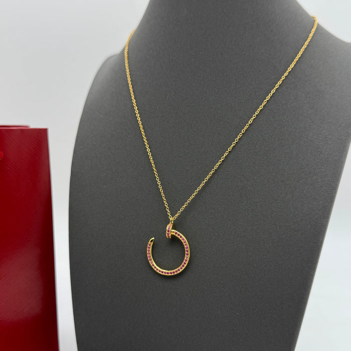 Cartier Ecrou de Cartier Necklace – Pink Gemstone Arc Pendant (Gold & Rose Gold)