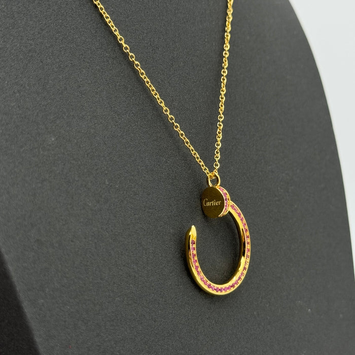 Cartier Ecrou de Cartier Necklace – Pink Gemstone Arc Pendant (Gold & Rose Gold)