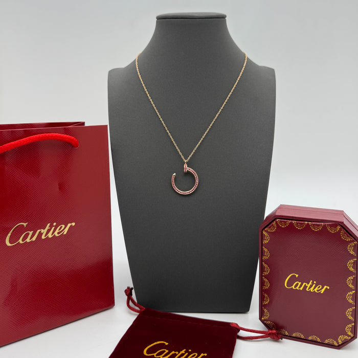 Cartier Ecrou de Cartier Necklace – Pink Gemstone Arc Pendant (Gold & Rose Gold)