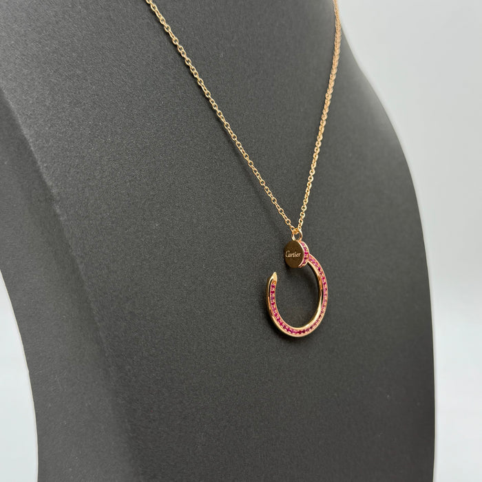 Cartier Ecrou de Cartier Necklace – Pink Gemstone Arc Pendant (Gold & Rose Gold)