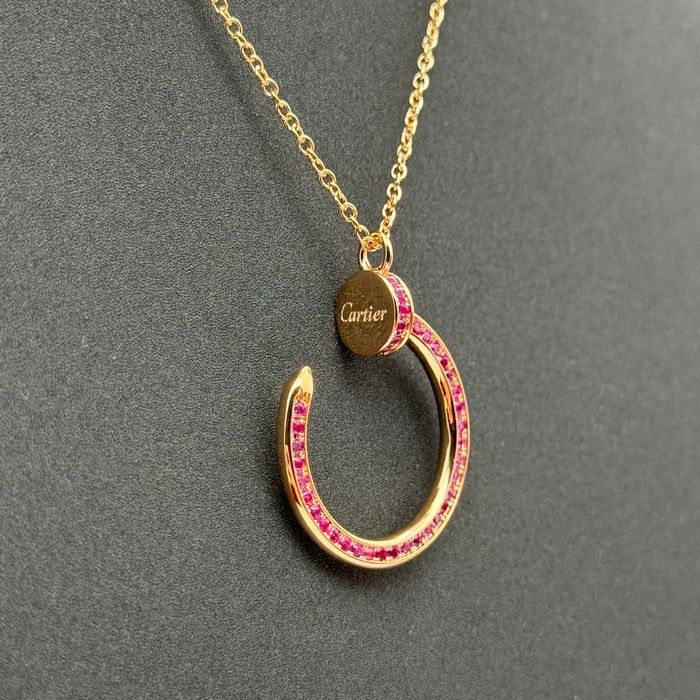 Cartier Ecrou de Cartier Necklace – Pink Gemstone Arc Pendant (Gold & Rose Gold)