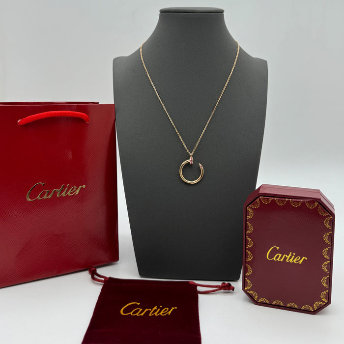 Cartier Ecrou de Cartier Necklace – Pink Gemstone Arc Pendant (Silver-Gold-Rose Gold)