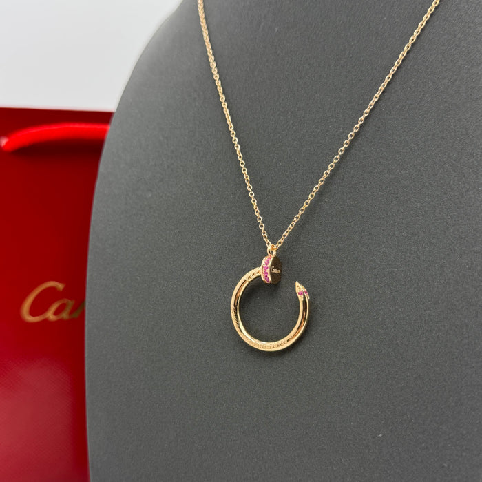 Cartier Ecrou de Cartier Necklace – Pink Gemstone Arc Pendant (Silver-Gold-Rose Gold)
