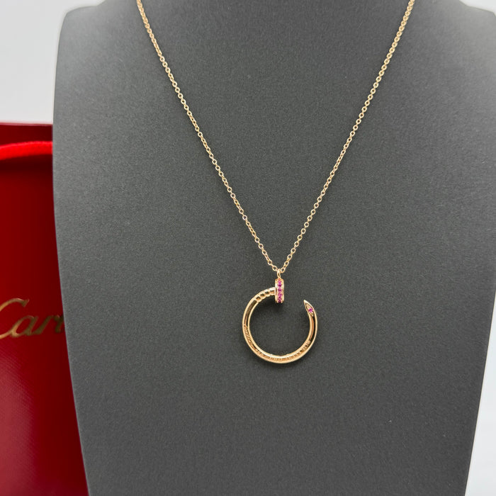 Cartier Ecrou de Cartier Necklace – Pink Gemstone Arc Pendant (Silver-Gold-Rose Gold)