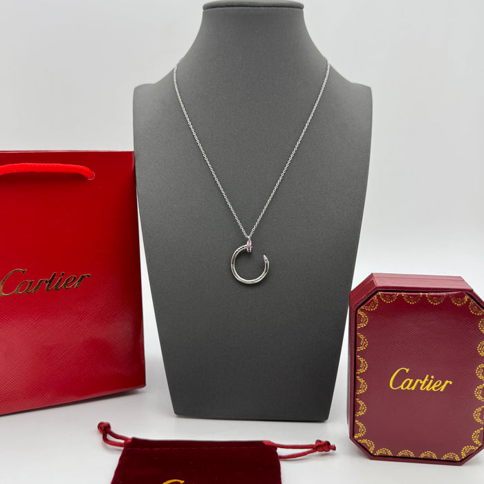 Cartier Ecrou de Cartier Necklace – Pink Gemstone Arc Pendant (Silver-Gold-Rose Gold)