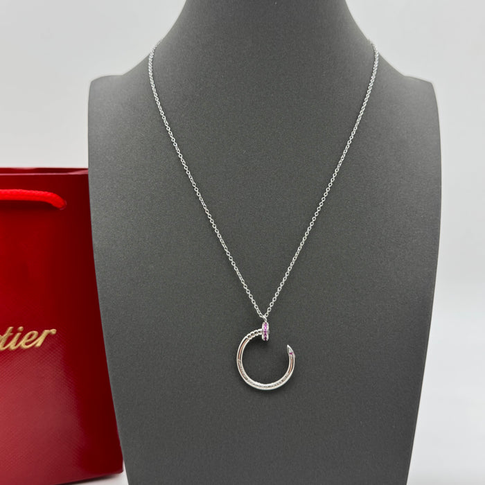 Cartier Ecrou de Cartier Necklace – Pink Gemstone Arc Pendant (Silver-Gold-Rose Gold)