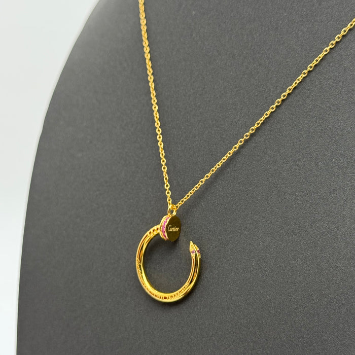 Cartier Ecrou de Cartier Necklace – Pink Gemstone Arc Pendant (Silver-Gold-Rose Gold)