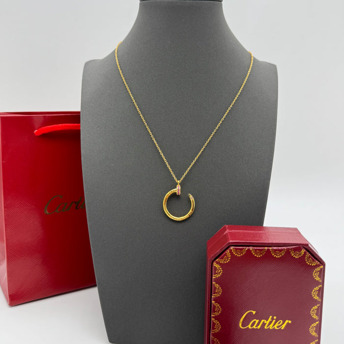 Cartier Ecrou de Cartier Necklace – Pink Gemstone Arc Pendant (Silver-Gold-Rose Gold)
