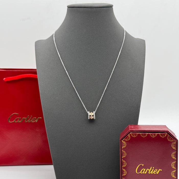 Cartier Bvlgari-Inspired Triple Band Necklace – White & Rose Gold with Crystal Detailing