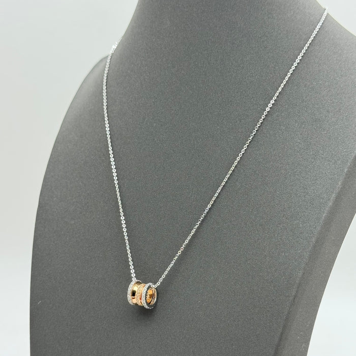 Cartier Bvlgari-Inspired Triple Band Necklace – White & Rose Gold with Crystal Detailing