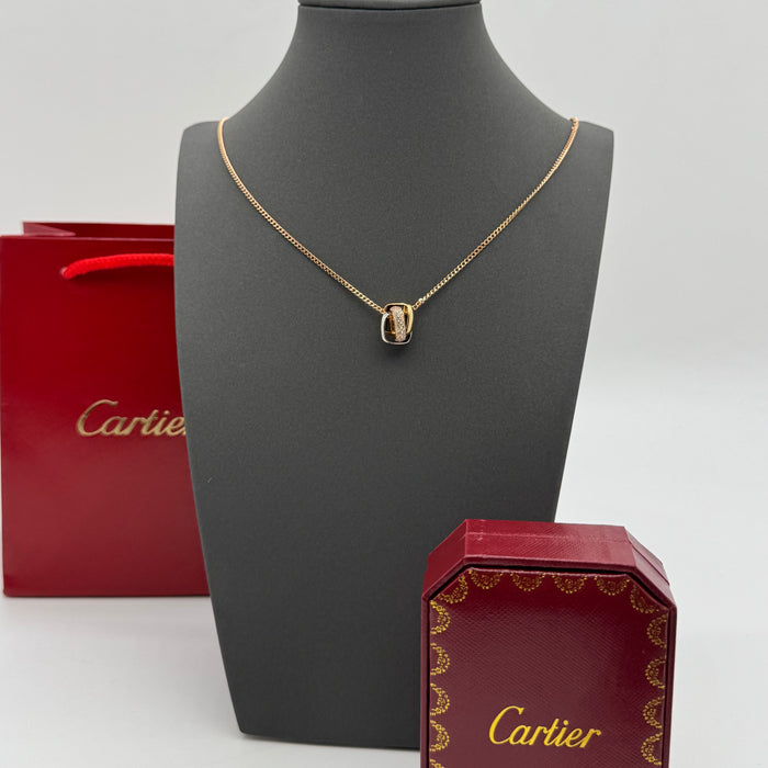 Cartier Trinity Knot Necklace – Tri-Color Interlocked Rings with Crystal Detailing