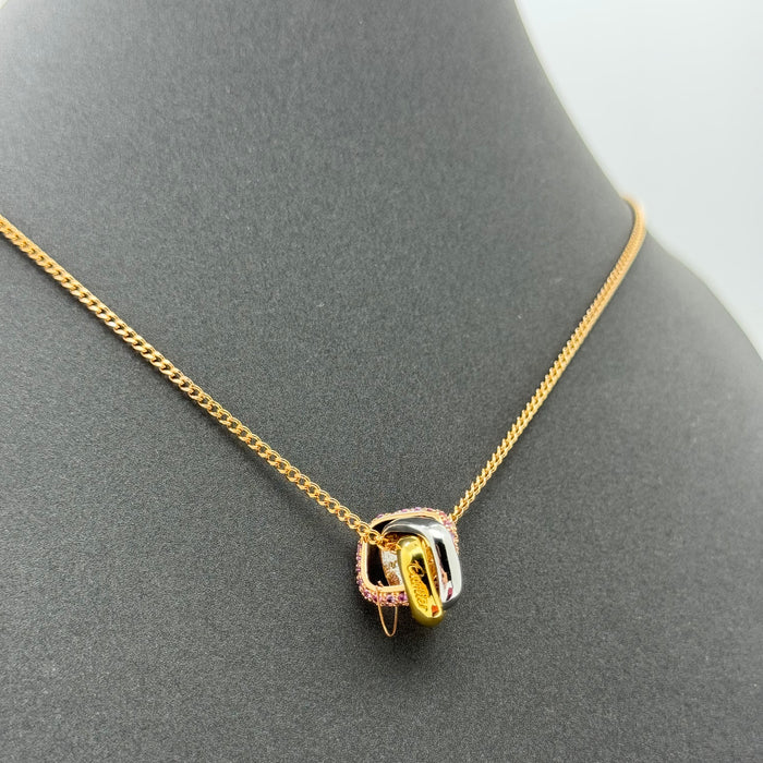 Cartier Trinity Knot Necklace – Tri-Color Interlocked Rings with Crystal Detailing