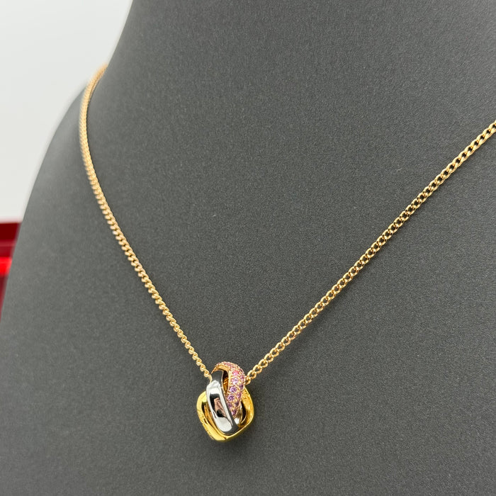 Cartier Trinity Knot Necklace – Tri-Color Interlocked Rings with Crystal Detailing