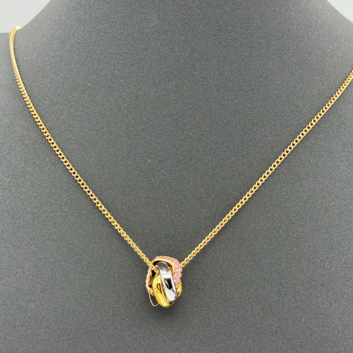 Cartier Trinity Knot Necklace – Tri-Color Interlocked Rings with Crystal Detailing