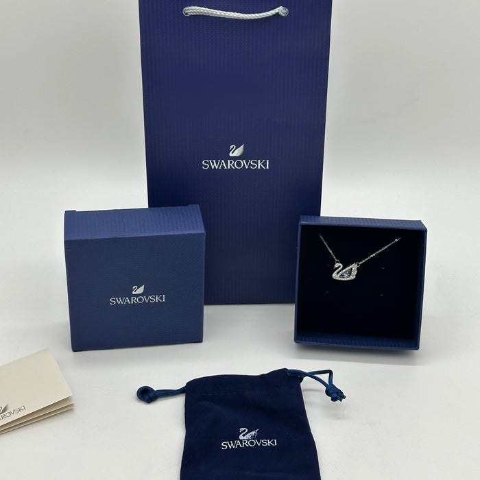 Swarovski Iconic Swan Pendant Necklace – White & Blue Crystals - 5533397