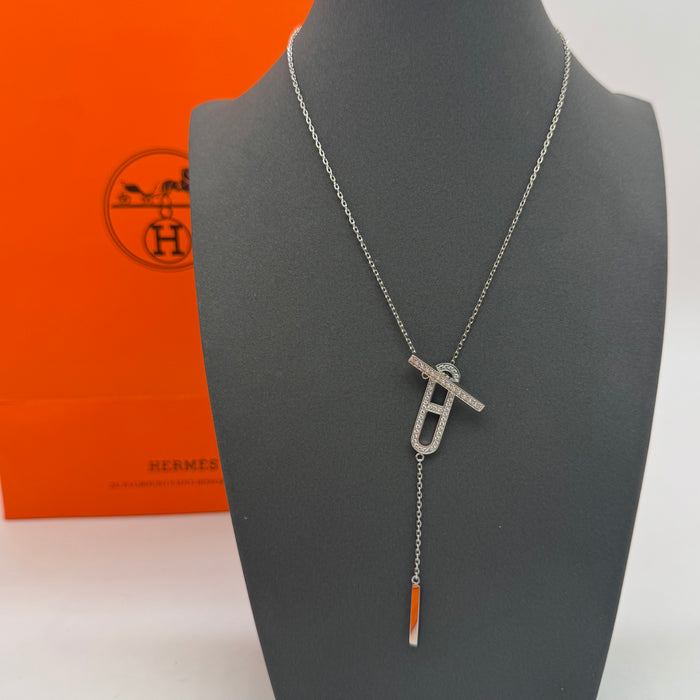 Hermès Chaîne d’Ancre Enchaînée Necklace in Silver with Crystal Detailing