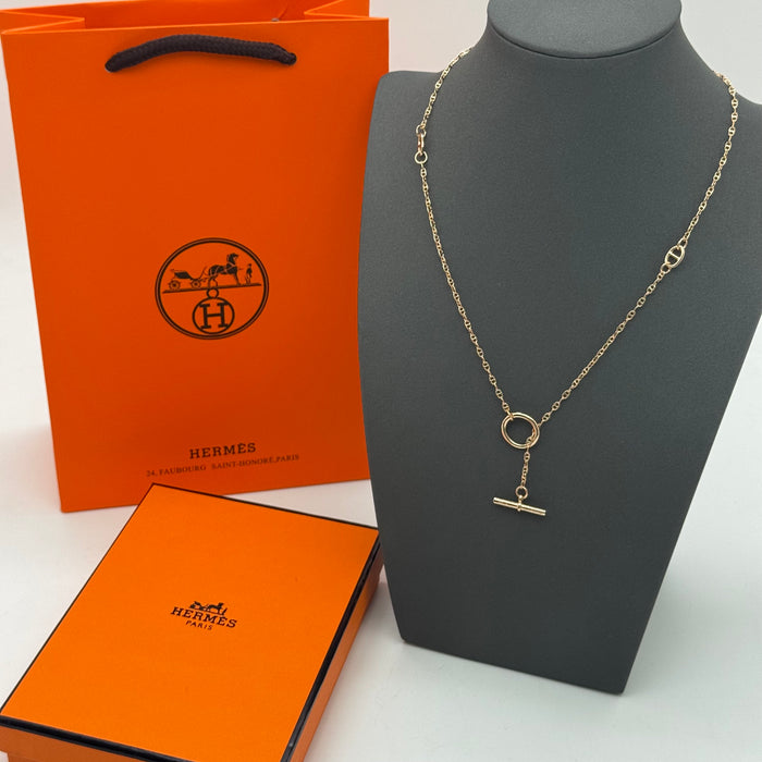 Hermès Chaîne d’Ancre T-Bar Drop Necklace — Rose Gold - Gold & Silver