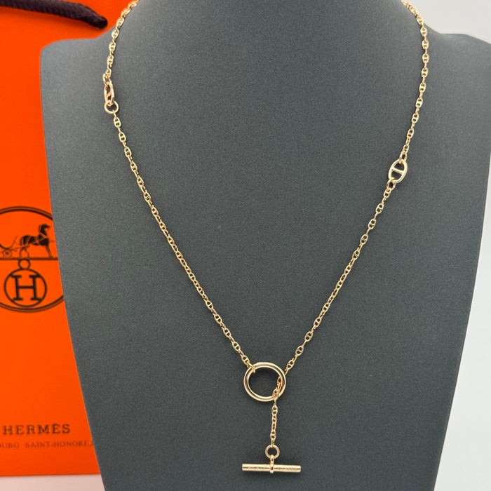 Hermès Chaîne d’Ancre T-Bar Drop Necklace — Rose Gold - Gold & Silver