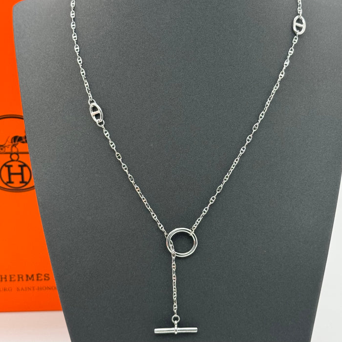 Hermès Chaîne d’Ancre T-Bar Drop Necklace — Rose Gold - Gold & Silver
