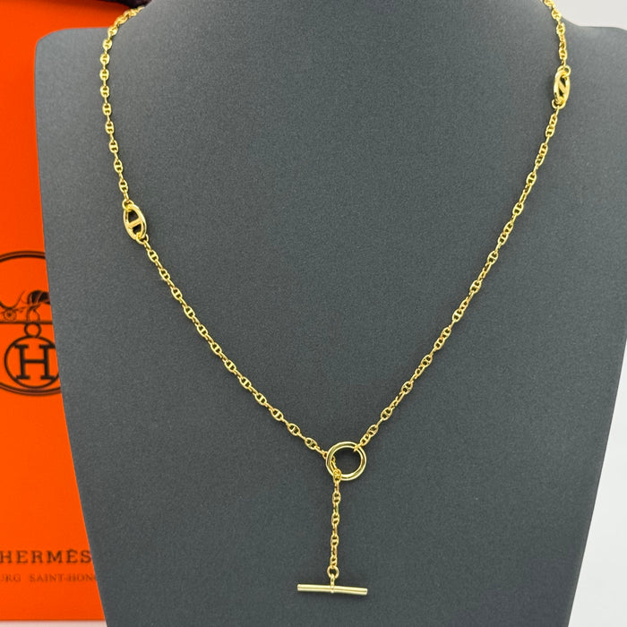 Hermès Chaîne d’Ancre T-Bar Drop Necklace — Rose Gold - Gold & Silver
