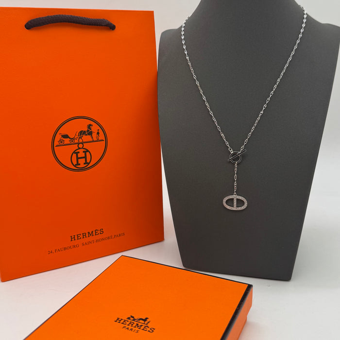 Hermès Chaîne d’Ancre Enchaînée Pavé Necklace in Silver & Rose Gold